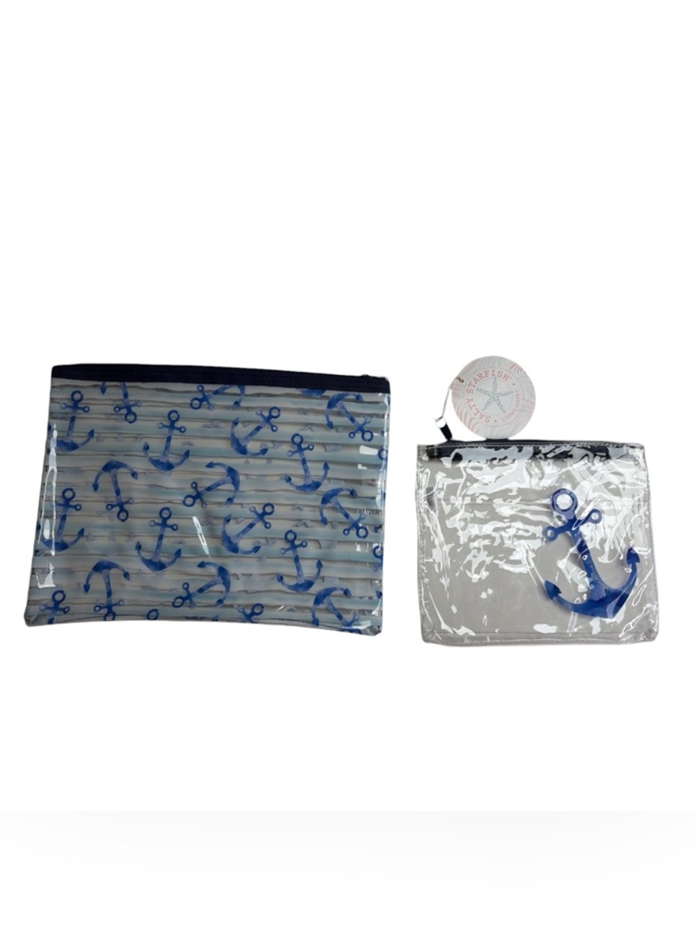 Nautical Clear PVC Anchor Cosmetic Bag Set in Blue